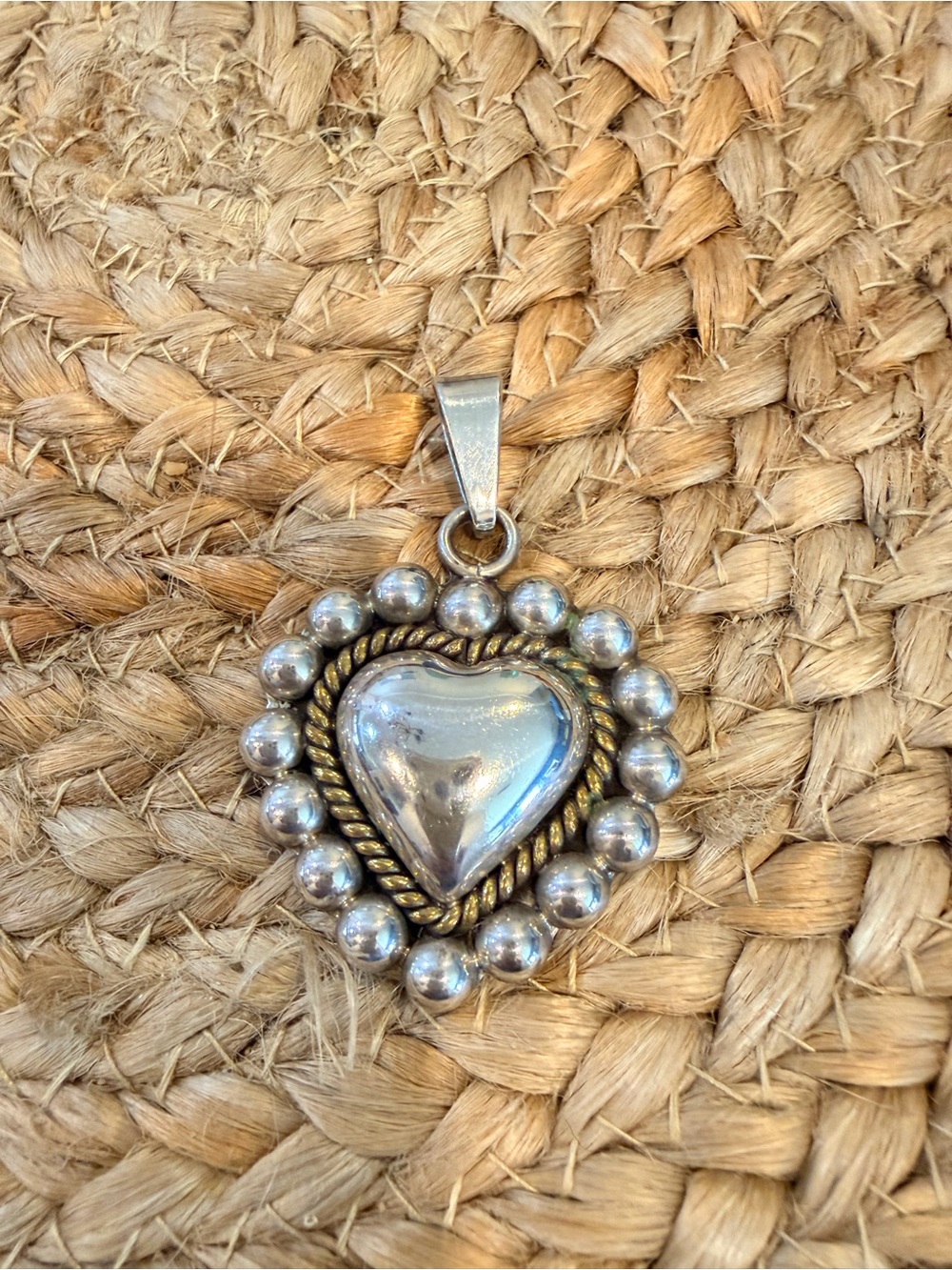 Vintage Sterling Silver puffy heart pendant